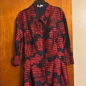 Rickie Freeman for Teri Jon Striped Floral Midi Dress, burnout design.